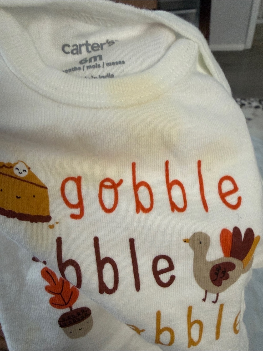 Baby thanksgiving'Gobble Gobble' top with Brown Plaid Shirt3-6 months - Picture 8 of 8